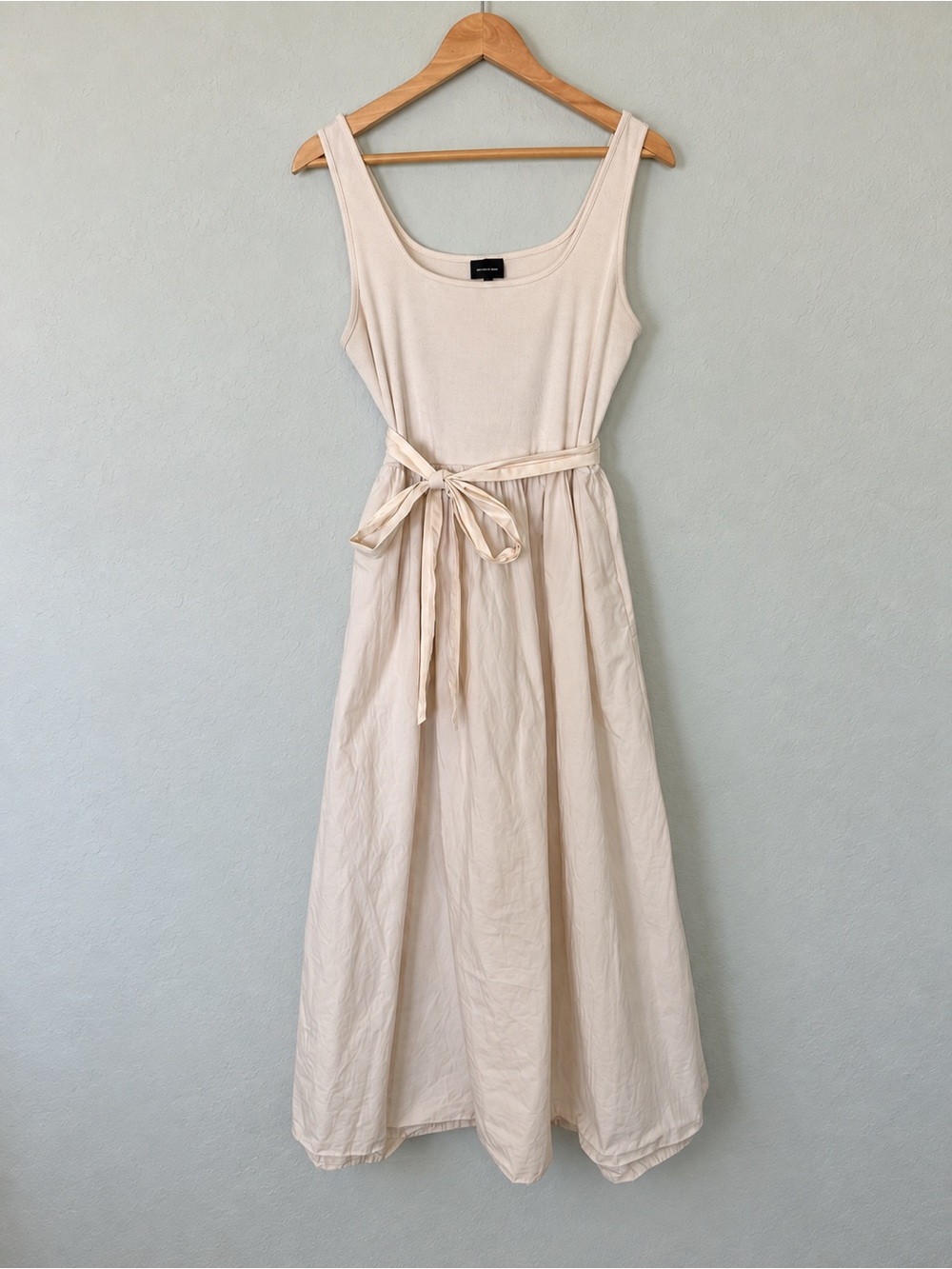Who What Wear Cream Midi Dress with Tie Waist